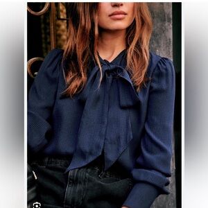 Sezane Laurya Navy Blue Silk blouse